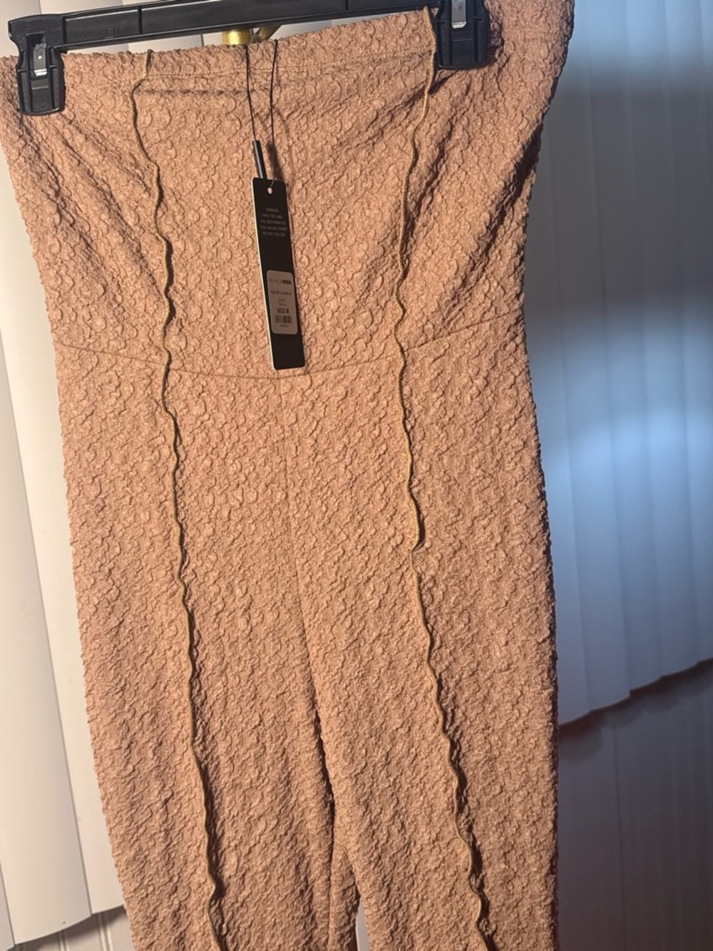 Fashion Nova Strapless Textured Jumpsuit in Nude Blush